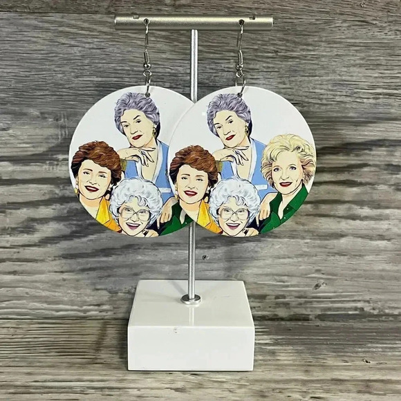 The Golden Girls Round Wood Earrings Large Earrings - Picture 6 of 8